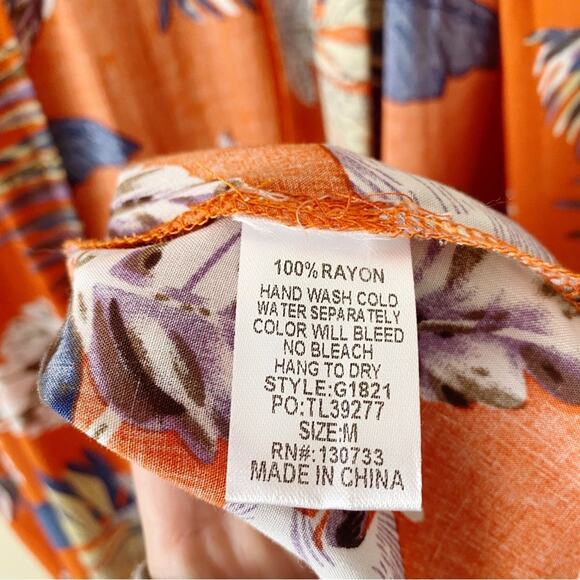 Umgee | Open Front Long Kimono Duster Leaf Print Boho Summer Orange Medium - Picture 6 of 6